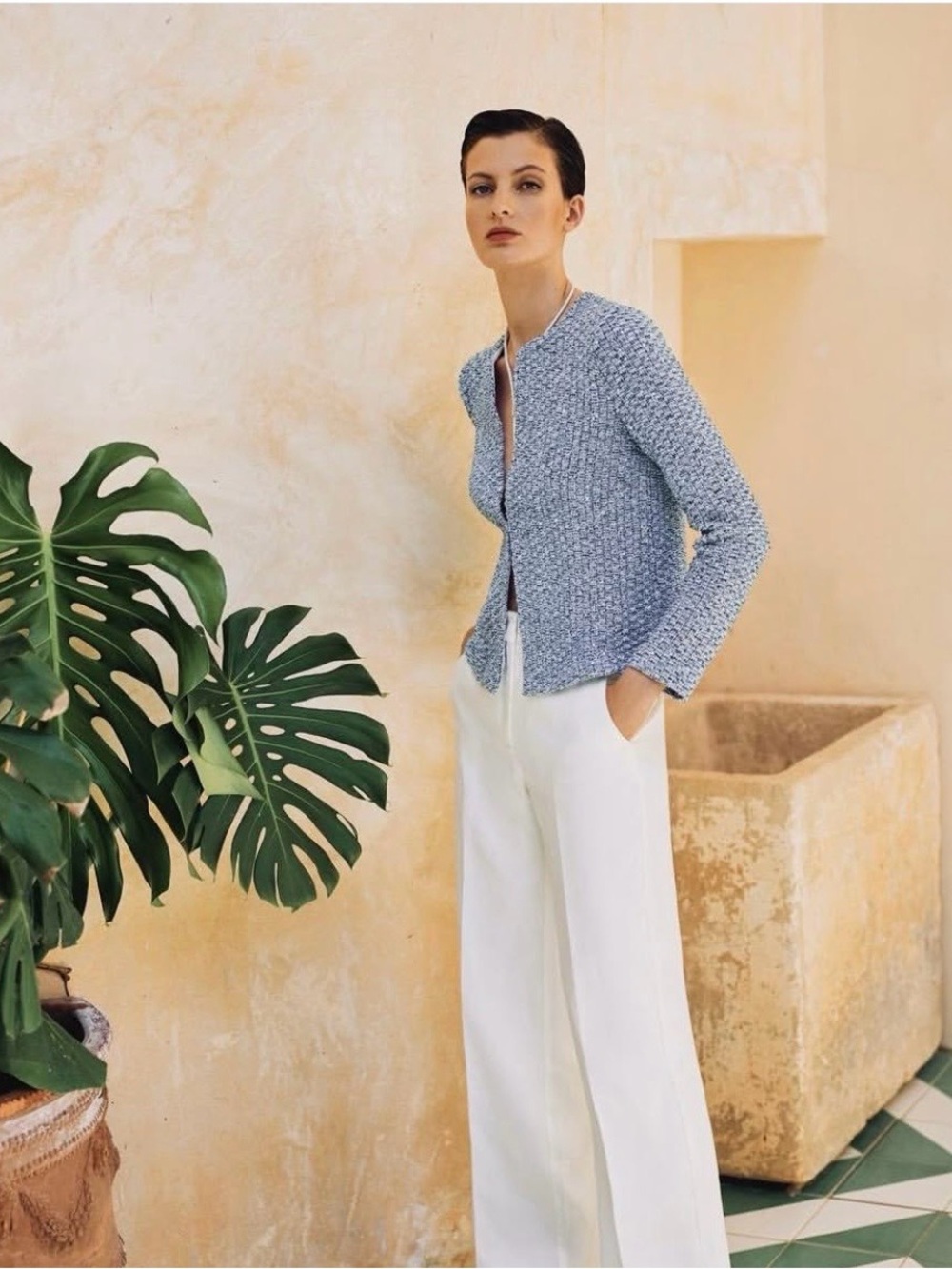 Amina Rubinacci Onda Blue & White Sequin Knit Jacket Made in Italy NWT Size 48